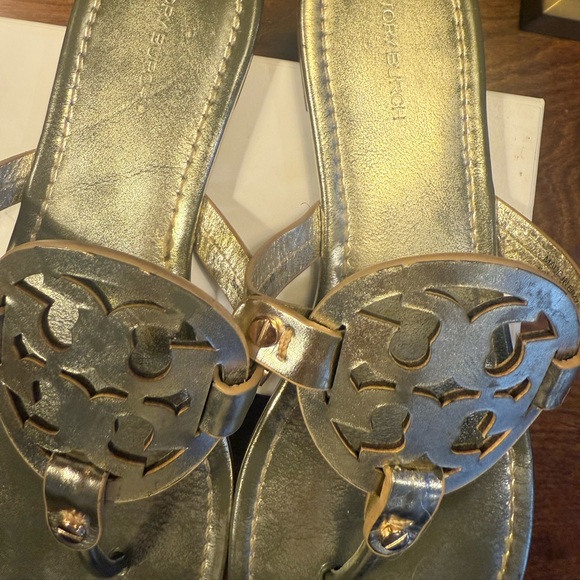 Tory Burch Gold Metallic Leather Miller Women's Sandals Size 9 MSRP $225 - Picture 5 of 12